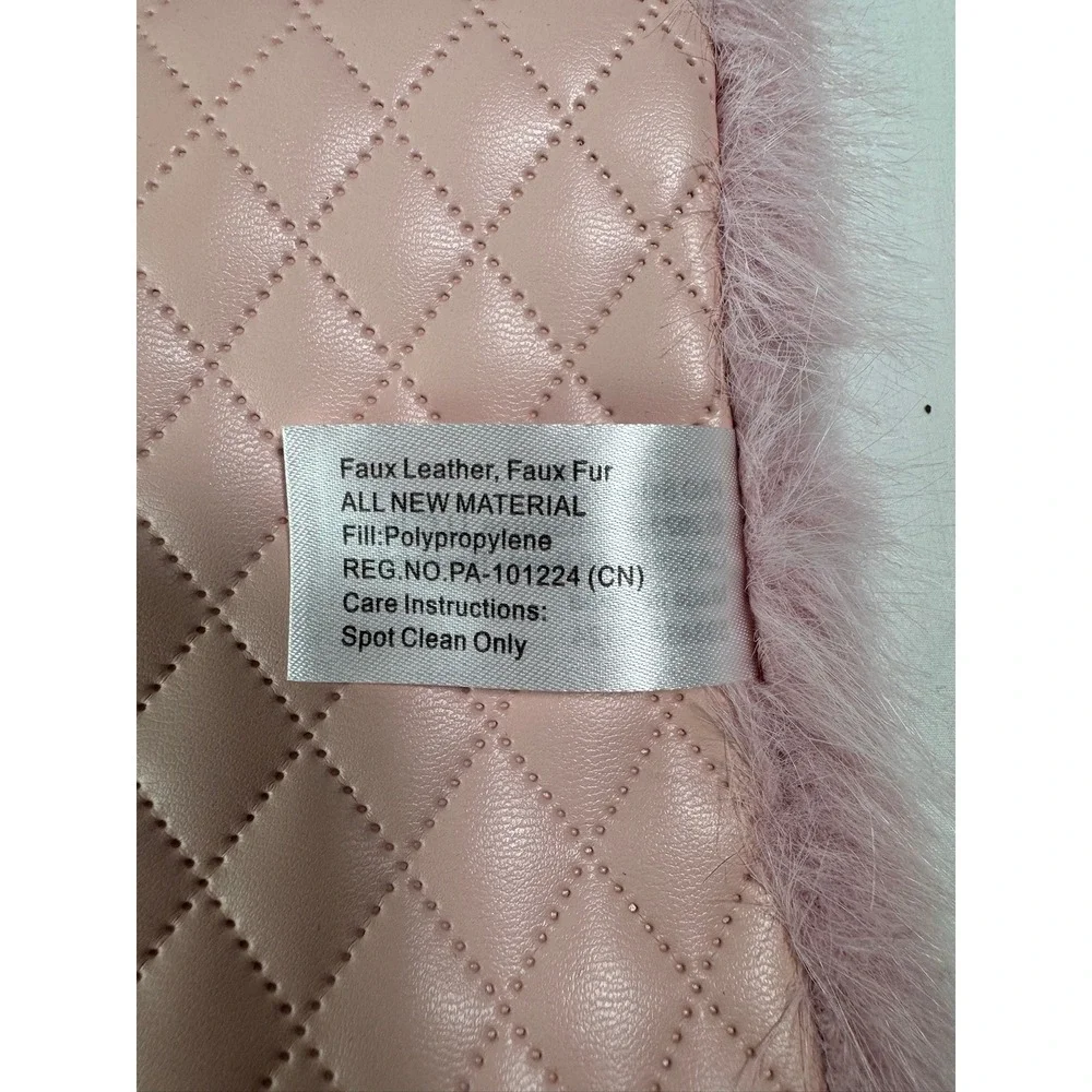 FAO Schwarz Kids Pink Faux Fur Handbag Quilted Interior Gold Logo 59343A24124
